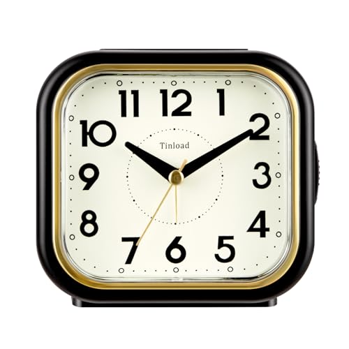 Image of Tinload 4.3 inch Vintage Retro Analog Alarm Clock, Super Silent Non Ticking Clock with Manual Light, Snooze, Battery Operated, Simply Design, for Living Room, Bedroom, Bedside, Desk(Black-V2)