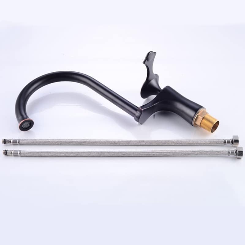 バーファームハウスコマーシャル用キッチンシンク蛇口、ブラック/クローム真鍮パターンハンドルデザインキッチン蛇口、冷温水シンククレーン