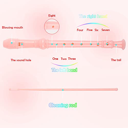 Image of Mr.Power German Style C Key Soprano Recorder 8-Hole 3 Piece Music Musical Instruments for Beginners, Adults with Fingering Chart Cleaning Kit (Pink)