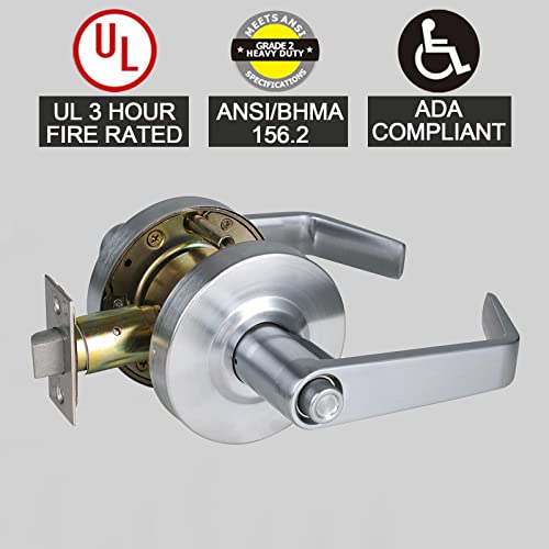 Hisafe Privacy Commercial Door Locks Heavy Duty Grade 2 Lever For Bedroom/Bathroom, Non-Handed, Ul 3 Hour Fire Rated, Ada Compliant, Satin Chrome Finish 26D, 2-3/4''Backset, X-Xg-Bk-70 #TOP2