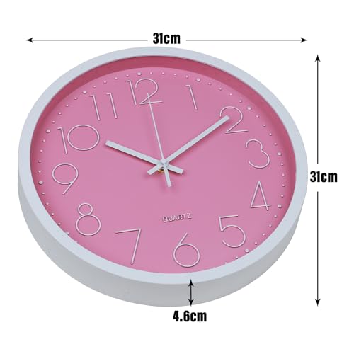 Image of Kuber Industries Wall Clock | Fancy Watch Wall Clocks | Office Wall Clock | Clock for Living Room | Clock for Bedroom | Clock for Hall | Machinery-Quartz | 12 Inch | 2019-E Pink