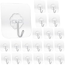 20 Pack Transparent Adhesive Hooks 33 lbMax 15KG Waterproof and Oilproof Reusable Seamless Hooks Heavy Duty Wall Hook for Kitchen Bathroom Office