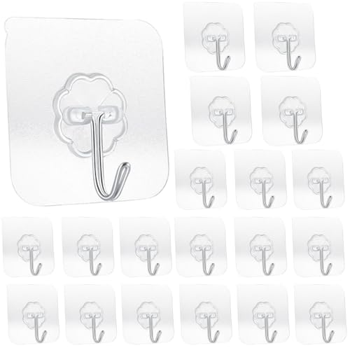 SZYIKUER 20 Pack Transparent Adhesive Hooks 33 lb(Max) 15KG Waterproof and Oilproof Reusable Seamless Hooks Heavy Duty Wall Hook for Kitchen Bathroom Office