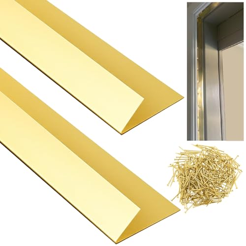 Zonon 2 Pcs 1-5/64" W x 3' L Spring Bronze Weather Stripping Metal Brass Weather Strip Copper Weatherstripping for Exterior Old Door or Window Seal with Mounting Nails(V Shape)