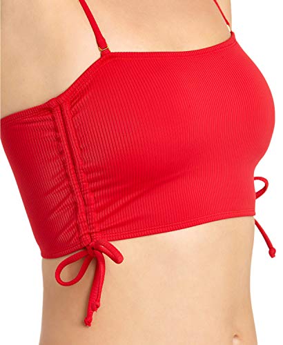 California Waves Top de biquíni juvenil com faixa lateral canelada, Vermelho, M