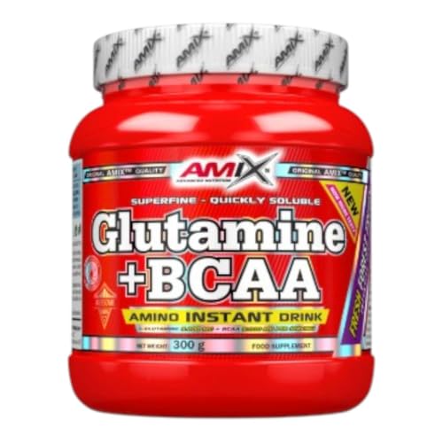 AMIX - Bcaa Glutamina - 300 Gramos - Complemento Alimenticio de Glutamina en Polvo - Reduce el Catabolismo Muscular - Sabor Frutas del Bosque - Aminoácidos Ramificados
