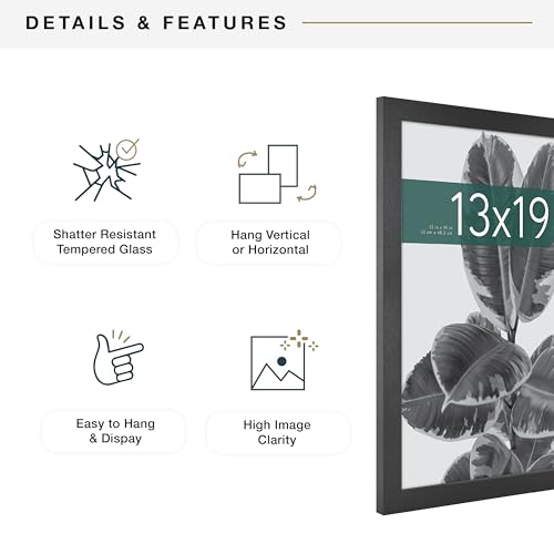 MCS Studio Gallery 13x19 Picture Frame Black Woodgrain, Rectangle Photo Frame for Photos, Posters & Art Prints (2-Pack)