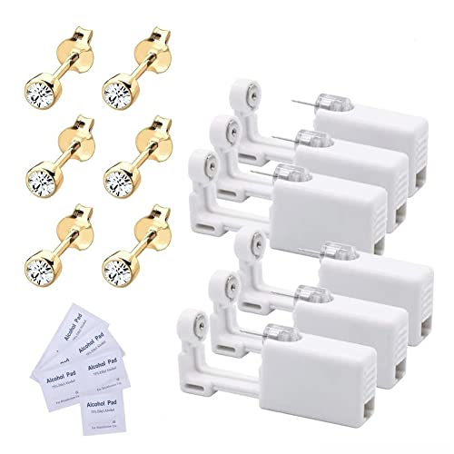 Voarge Lot de 6 pistolets de piercing stériles jetables pour oreilles percées - Kit anti-douleur - Outil d'auto-perçage - Kit de piercing asepsis, Plastique de qualité supérieure Cover