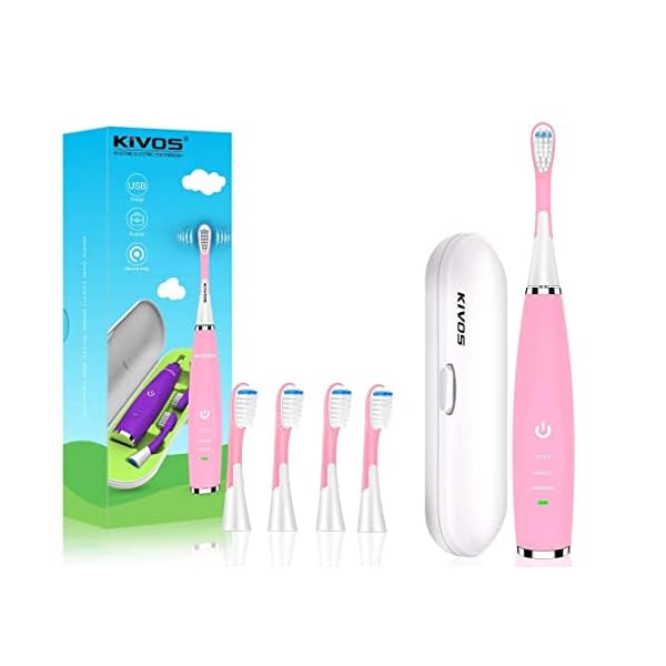KIVOS 4 Replacement Heads and 1 Case, Children Electric Toothbrush Ultrasonic Kids Sonic Powered Brush, 30 Days, IPX6…