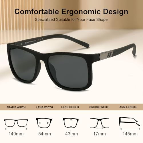CARFIA TR90 Spring Flexible Polarized Men's Sunglasses Extremely Lightweight Comfortable Unbreakable Driving Glasses2