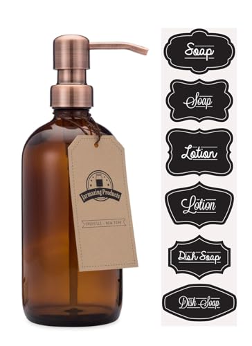 Amber Glass Bottle Soap and Lotion Dispenser with Copper Pump - Bird Head - 16 oz - by Jarmazing Products