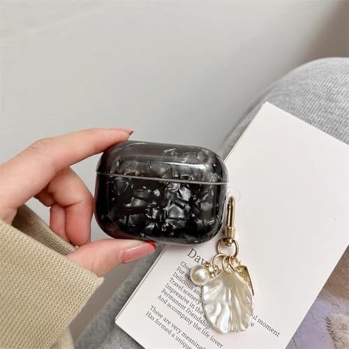 Image of OTOPO for Cute Airpods Pro 3 Gen Case Girl Women 2025 with Cleaner Kit, Glitter Shell Pattern Apple iPod Pro 3rd Generation Protective Cover Skin with Pearl Shell Keychain, Black