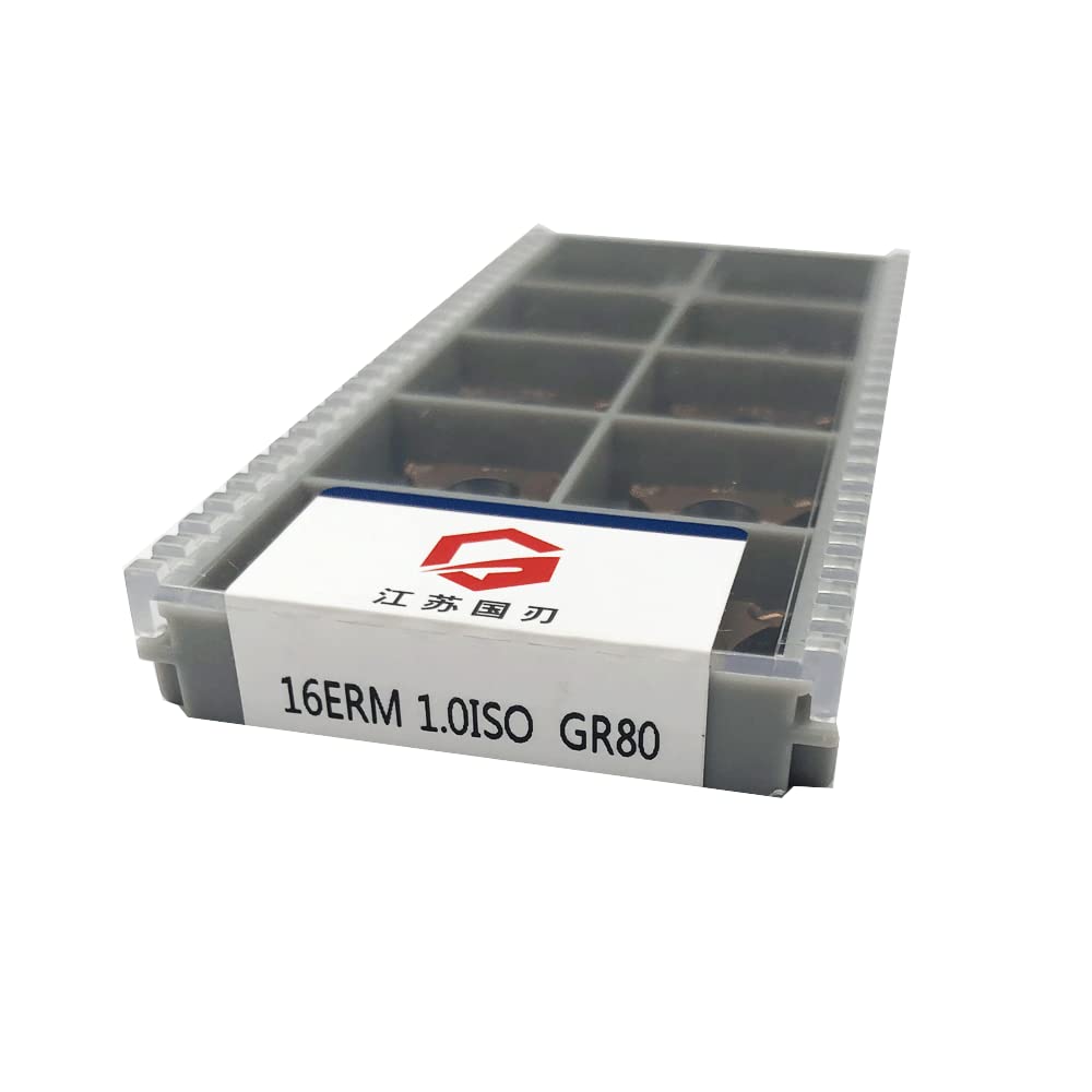 Lathe Threading Inserts 16ER External Threading Carbide Inserts for External Thread/Internal Thread Turning Tool Holders for for Stainless Steel and Iron (10pcs 16ER 1.0)