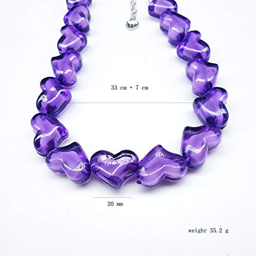 Colorful Acrylic Love Heart Beaded Choker Necklace For Women Girls Friends Gifts Valentine's Day Jewelry-Purple #TOP3