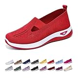 Zapatos para DiabéTicos Mujer,Womens Wide Width Breathable Sneaker Comfortable Non Slip On Sneakers Lightweight Arch Support Soft Foam Cushion Women's Woven Diabetic Walking Nurse Shoes A-red