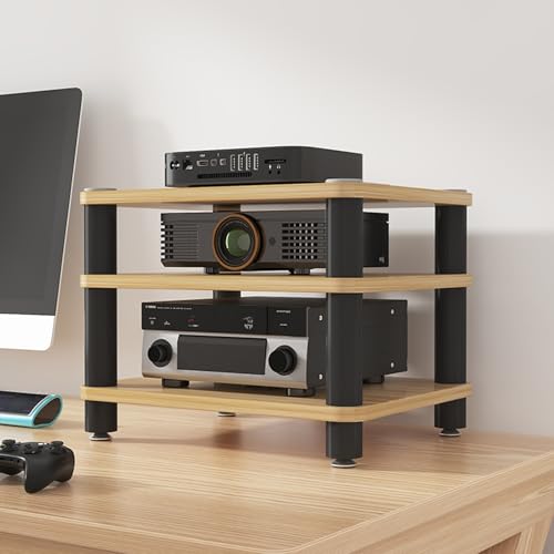 Image of Modern Stereo Cabinet & AV Media Stand, Record Player Storage Rack with Ample Space for CDs, DVD Players(Brown,50x35cm /19.7x13.8in)
