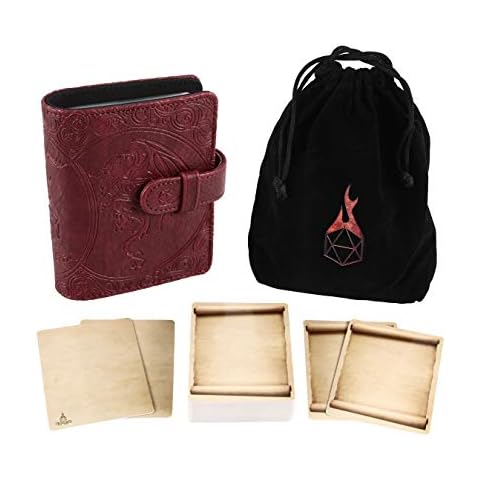 Forged Dice Co Spellbook of Incantations (Dragon Edition) Spellbook Card Holder & Deck of Dry Erase Cards with Velvet Storage Bag - Storage for D&D Spell Book Monster Magic Item Cards Cover