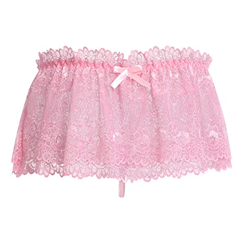 ABAFIP Men Crossdressing Sissy Lace Lingerie Skirted Panties Low Waist Mesh Sheer G-string Briefs Bikini Underwear