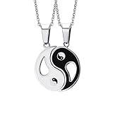 NewZenro 2 Pieces Yin Yang Bff Couples Pendant Necklace Chain for Women Mens Boys Personalized Matching Puzzle Diagrams Stainless Steel Necklaces 19.6' Gifts for Girlfriend Boyfriend Birthday Sister Xmas