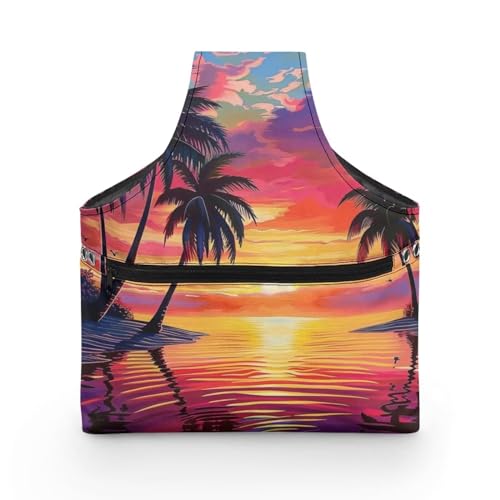 Image of Tropical Knitting Bag Yarn Storage Organzier Portable Yarn Bag for Crocheting on the Go Palm Leaf Yarn Storage Shelves,Large