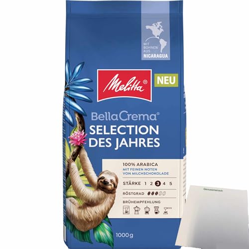 usy Bundle für Melitta Ganze Kaffeebohnen Bella Crema Selection des Jahres 100% Arabica Röstgrad 3 (1kg Packung) + usy Block