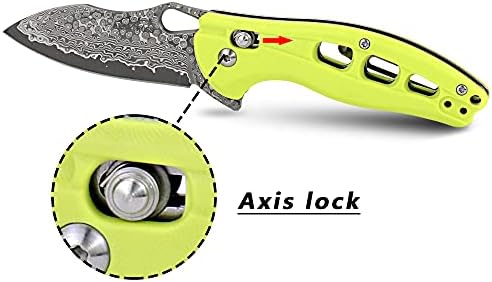 ALBATROSS Cool Flipper Axis Lock Opening Folding Pocket Knife with 3" Modern Damascus Steel Blade and 4.25" High Strength FRN Handle, Deep Carry Pocket Clip - Gifts Box FK036DA-GN