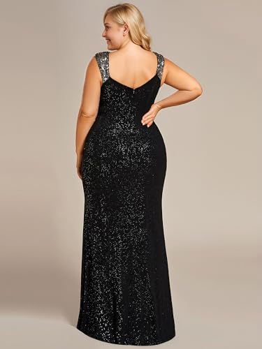 Ever-Pretty Plus Women's V Neck Pleated Bodycon Glitter Slit Sleeveless Floor Length Plus Size Formal Wedding Guest Dresses2