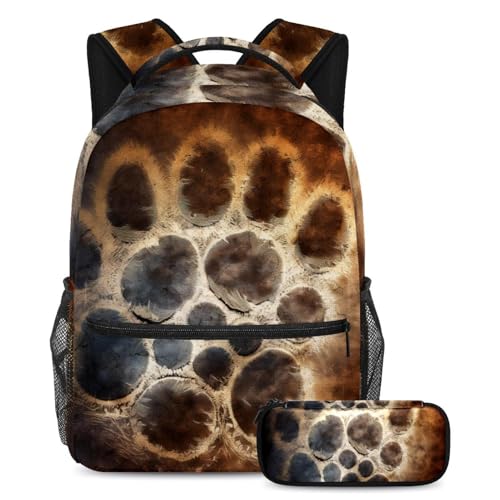 Sac à dos 51 avec trousse pattes de chien et chat grand format pour élèves