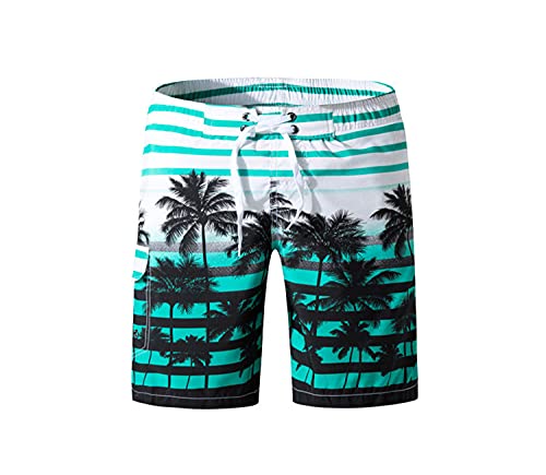 Men's Elastic Waist Beachwear Board Shorts Drawstring Printed Swim Short Quick Dry with Mesh Lining Swimsuit Trunks (Blue,Large)2