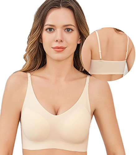 Prettywell Comfortable Bras, Seamless Wire Free Everyday Bras For A To D Cups, V Neck Soft And Light Basic Bras For Women (Nude, S) #TOP11