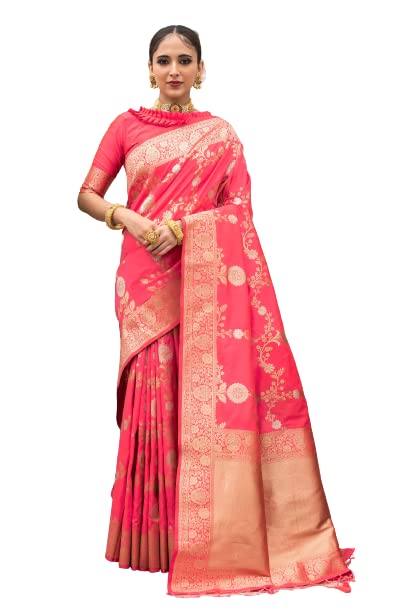 J.J. Traders Soft Banarasi Katan silk Saree with Pure Silver and Gold zari Weaves