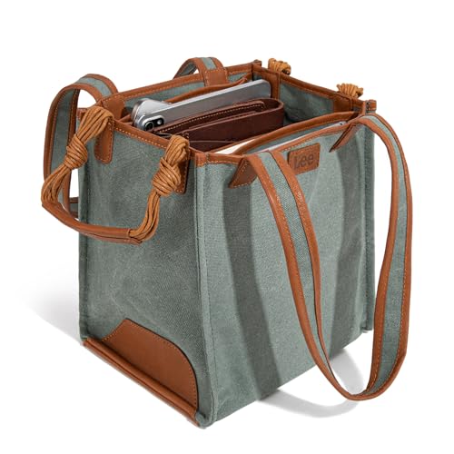 Image of Montana West x Lee Canvas Tote Bag for Women Square Shoulder Handbag with Multiple Pockets for Work and Travel