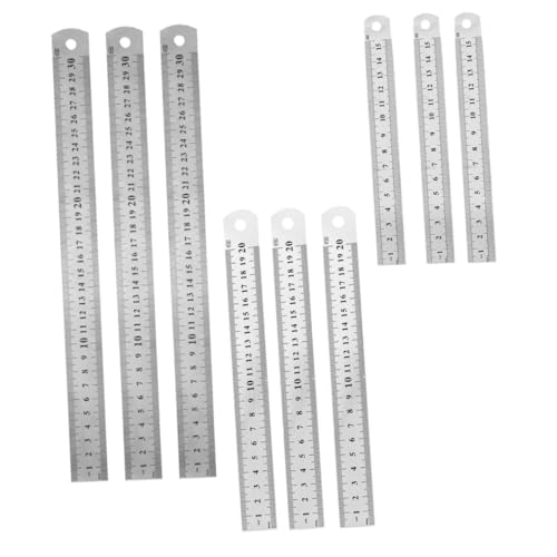 HAPINARY 9個 短刻両面スチール定規 学生向け測定ツール 耐摩耗性と精密目盛りで学校 オフィスの描画や測定に