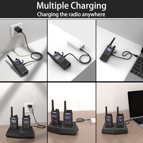 Image of KETELESE T3G IP67 Waterproof Walkie Talkies for Adults, Heavy Duty 2 Way Radios with Earpiece, Three Charging Options, GMRS Radio, USB, NOAA, VOX(2 Pack), Black /Grey