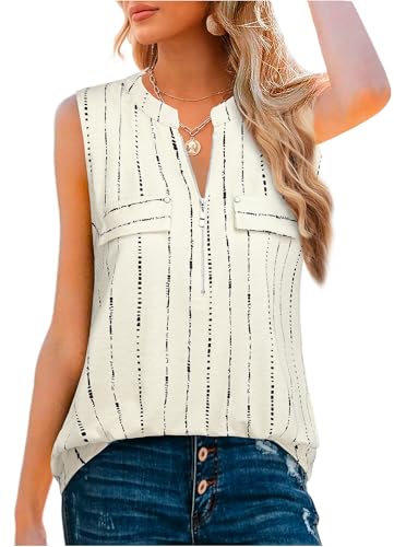 Bulotus Women's Zipper V-Neck Sleeveless Summer Tops Business Casual Work Tunic Tank Tops Dressy Blouse Shirt