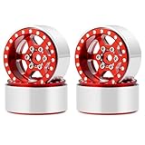ZHRCFUN Lot de 4 jantes en alliage d'aluminium 1,0 Beadlock pour Axial SCX24 Gladiator Deadbolt Bronco C10 JLU 1/24 RC Crawler Accessoires de mise à niveau (rouge)