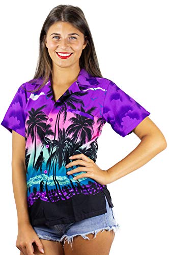 Funky Hawaiian Shirt For Women, Beach, Purple, Xl #TOP1