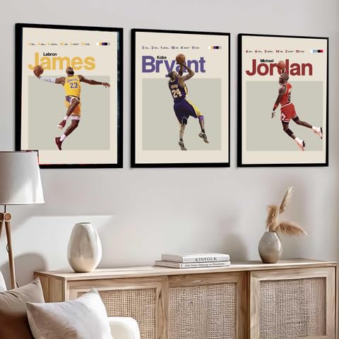 Image of DAKSHESTRY ARTWORKS Set of 3 Basketball Player Wall Art Prints - Motivational Sports Action Framed Posters for Living Room Bedroom Office Gaming Room Decor (A4 8x12 Inch, Black Frame)