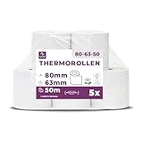 Thermorollen 80mm x 50m x 12mm - Kassenrollen - Bonrollen für Registrierkasse mit Bondrucker - Thermopapier für Kassensysteme – BPA Frei (5 Rollen)