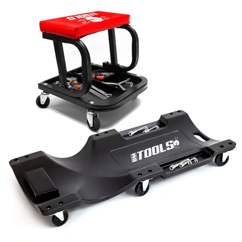 Tabouret Roulant BM TOOLS, Plateau Outils de Rangement avec Chariot de Visite pour Garagiste, Mécano, réparateur Automobile