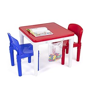 Humble Crew, White/Blue/Red Kids 2-in-1 Plastic Building Blocks-Compatible Activity Table and 2 Chairs Set, Square, Toddler Humble Crew WhiteBlueRed Kids 2 in 1 Plastic Building Blocks Compatible Activity Table and 2 Chairs Set Square Toddler
