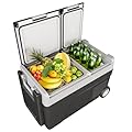STMHOM 12 Volt Portable Refrigerator for Car 51 QT Portable Electric Dual Zone Freezer with App Control and Wheels Car Fridge for Camping, Picnic, Travel, Road Trip, Black