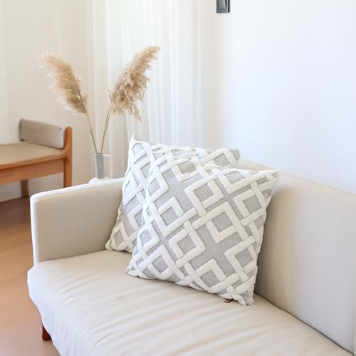 HAMUR Pack of 2 Boho beDecorative Throw Pillow Covers, 18x18 inches – Soft, Durable Cushion Covers for Sofa, Couch, Living Room, Bedroom – Bohemian Style Mila Design,Grey by HAMUR HOME - Used condition - US$17.06