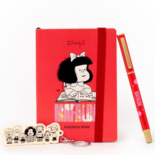Mr. Wonderful - Set de Agenda Anual 2026 Tamaño Pocket A6 2026 Vista Semanal + Llavero + Bolígrafo - Mafalda
