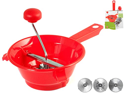 Home Passiergerät mit 3 Scheiben, 24 cm, Edelstahl, Rot