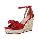 Rilista Womens Wedge Sandals Cute Bowknot Open Toe Buckle Ankle Strap Espadrille Platform Sandals