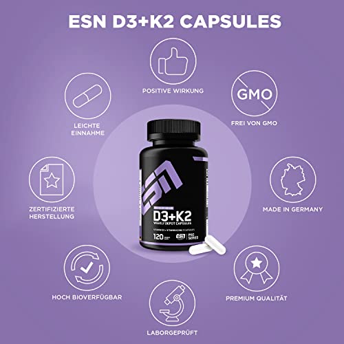 Vitamin D3 und K2 ESN Vitamin D3+K2, 120 Kapseln