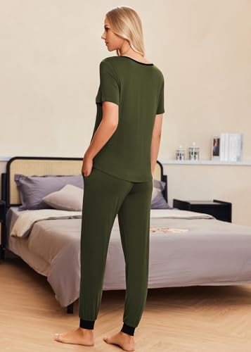 Image of Ekouaer Pajamas for Women Set 2 Piece Fall Lounge Sets Short Sleeve Pjs Joggers Long Pants Sleepwear with Pockets
