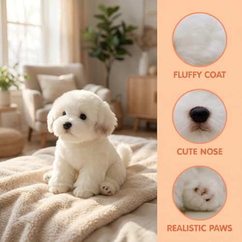 lilizzhoumax Kuscheltier Hund Malteser Plüschtier 38cm plüschhund Kawaii Realistische Spielzeug Hund Ostern Geburtstagsgeschenk für Freunde und Kinder Mädchen/Jungen