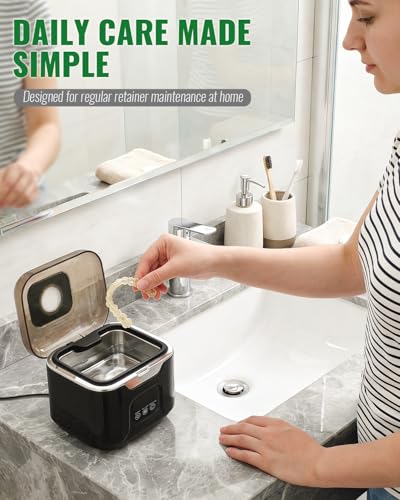 Image of Ultrasonic Retainer Cleaner Machine, 240ml Tank, 48kHz Ultrasonic Cleaning | 3 /6 /10 Minute Timers, Plug-In Power, Digital Control Panel, Use with Water Only, For Retainers Dentures Aligners Mouth Guards